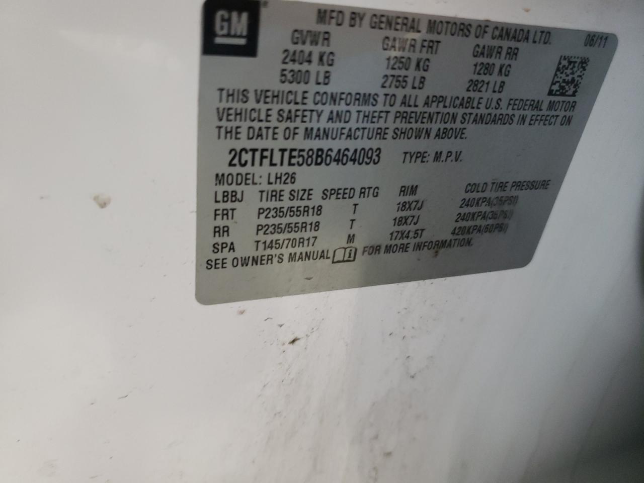 2011 GMC Terrain Sle VIN: 2CTFLTE58B6464093 Lot: 83845345