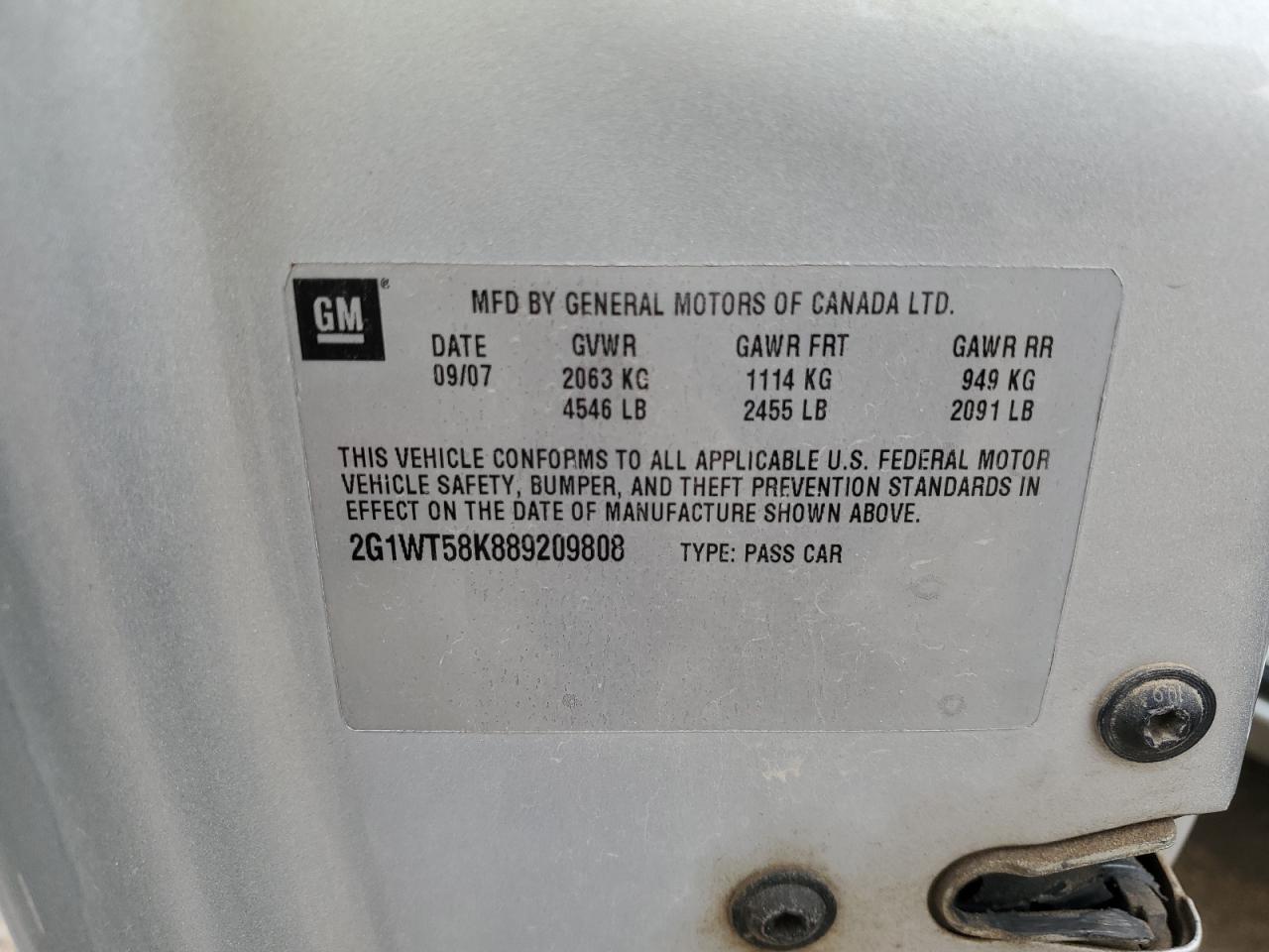 2008 Chevrolet Impala Lt VIN: 2G1WT55N181305342 Lot: 71925995