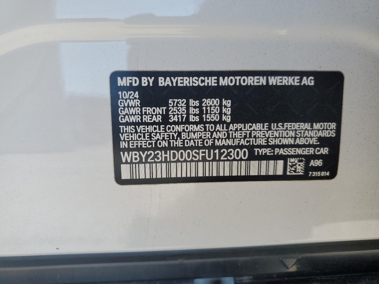 2025 BMW I4 Edrive 40 VIN: WBY23HD00SFU12300 Lot: 81844995