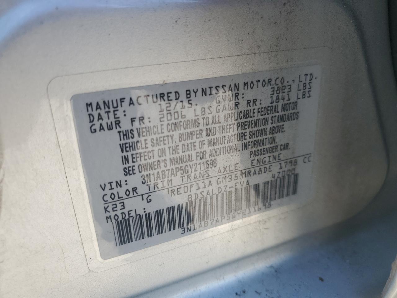 2016 Nissan Sentra S VIN: 3N1AB7AP5GY211698 Lot: 81491135