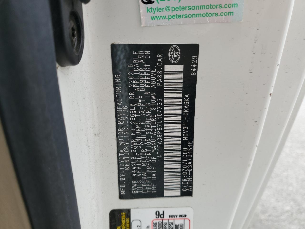 2007 Toyota Camry Solara Se VIN: 4T1FA38P97U107735 Lot: 81952675