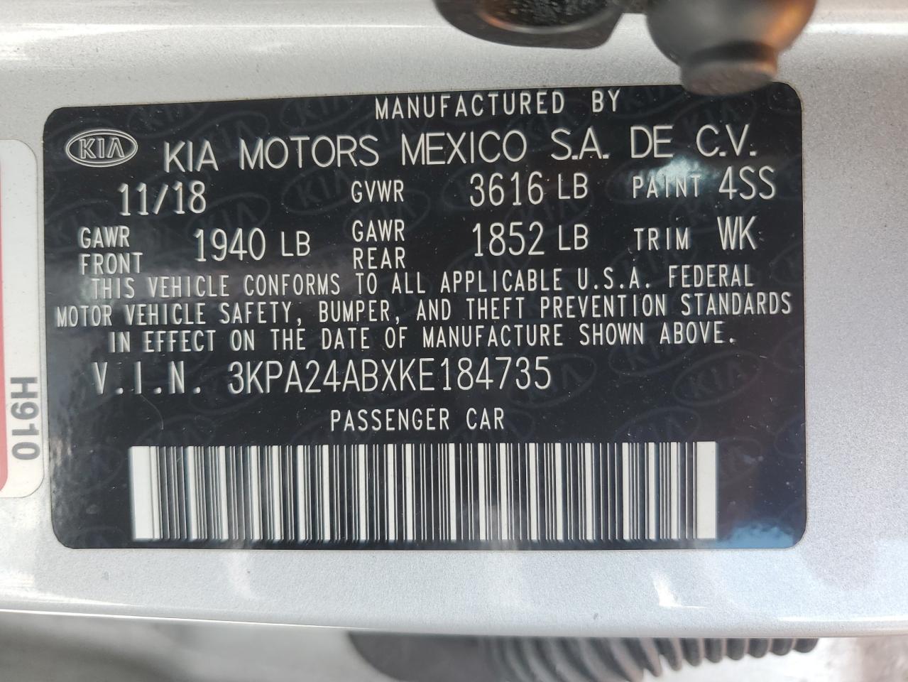 2019 Kia Rio S VIN: 3KPA24ABXKE184735 Lot: 80246925