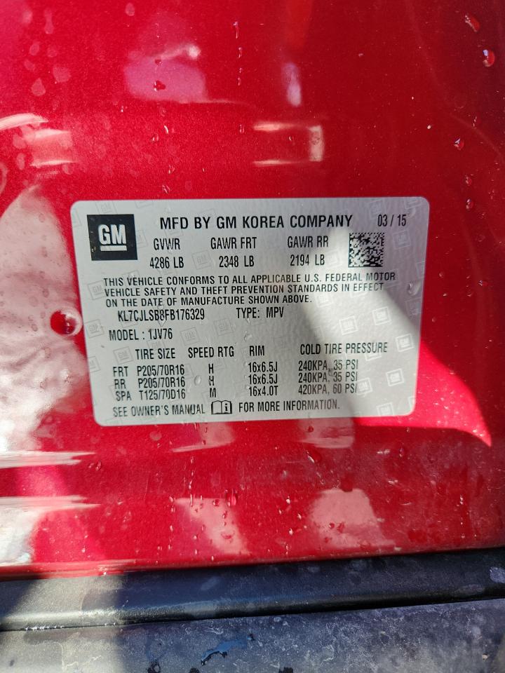 2015 Chevrolet Trax 1Lt VIN: KL7CJLSB8FB176329 Lot: 81145865