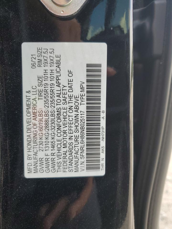 2022 Honda Odyssey Touring VIN: 5FNRL6H86NB025117 Lot: 84240085