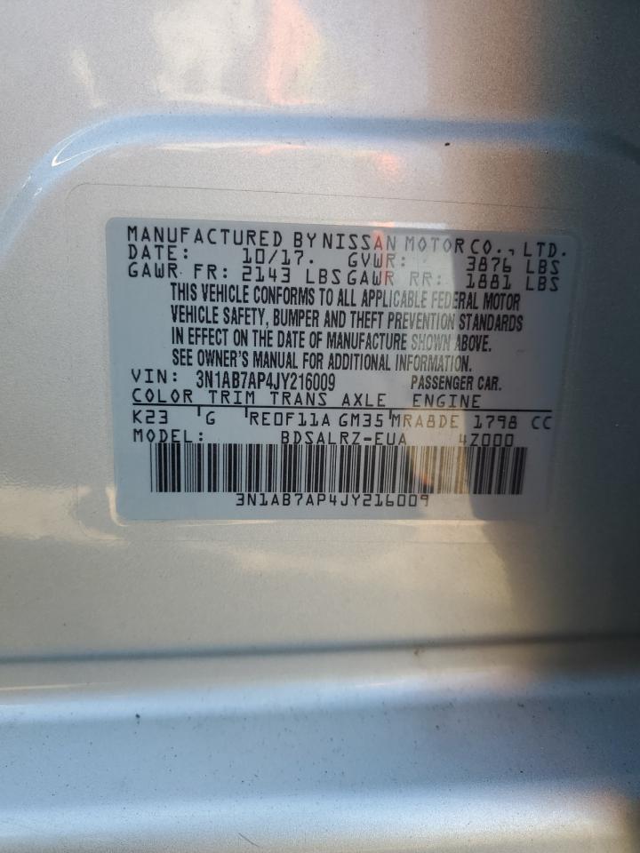 2018 Nissan Sentra S VIN: 3N1AB7AP4JY216009 Lot: 80786505