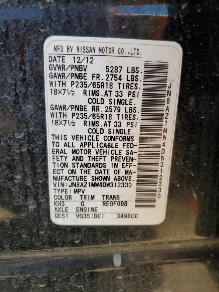 2013 Nissan Murano S VIN: JN8AZ1MW4DW312330 Lot: 81803405