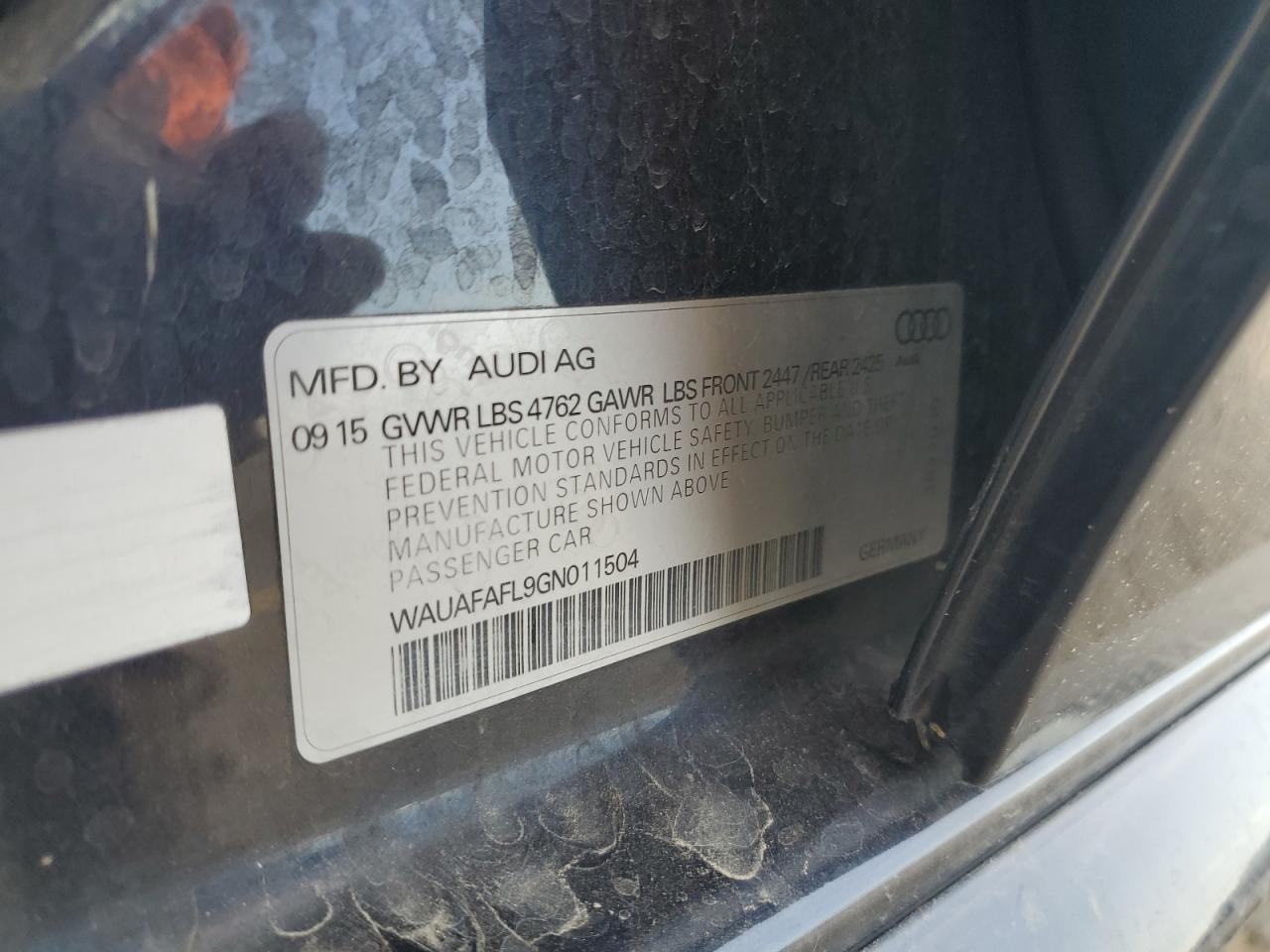 2016 Audi A4 Premium S-Line VIN: WAUAFAFL9GN011504 Lot: 71998285