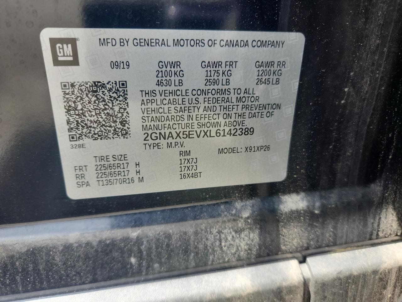 2020 Chevrolet Equinox VIN: 2GNAX5EVXL6142389 Lot: 70466785