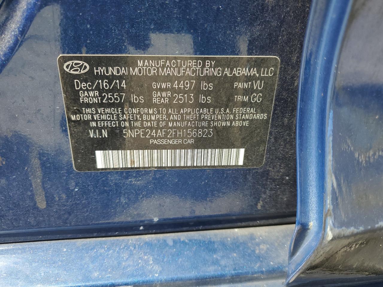 2015 Hyundai Sonata Se VIN: 5NPE24AF2FH156823 Lot: 81100005