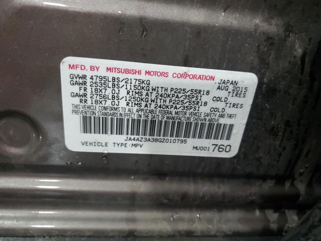 2016 Mitsubishi Outlander Se VIN: JA4AZ3A38GZ010795 Lot: 80454895