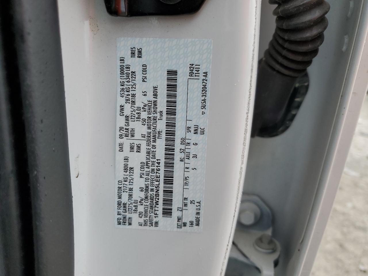 2020 Ford F250 Super Duty VIN: 1FT7W2BN5LEE76141 Lot: 81695945