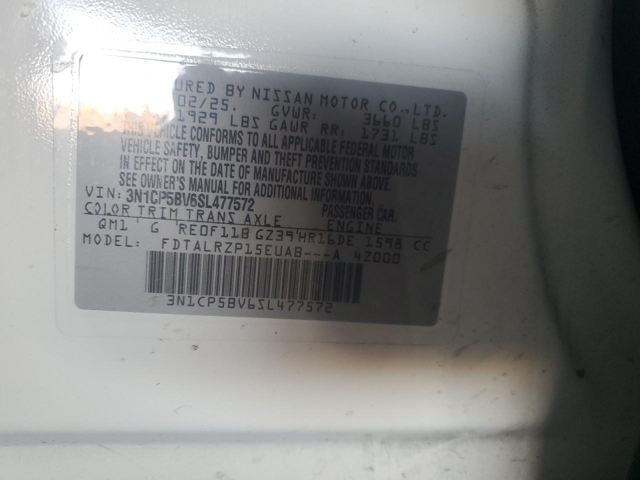 2025 Nissan Kicks Play S VIN: 3N1CP5BV6SL477572 Lot: 81466425