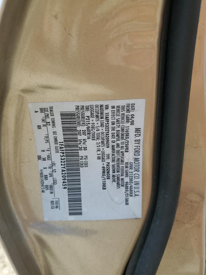 2000 Ford Taurus Se VIN: 1FAFP5322YA209459 Lot: 70892795