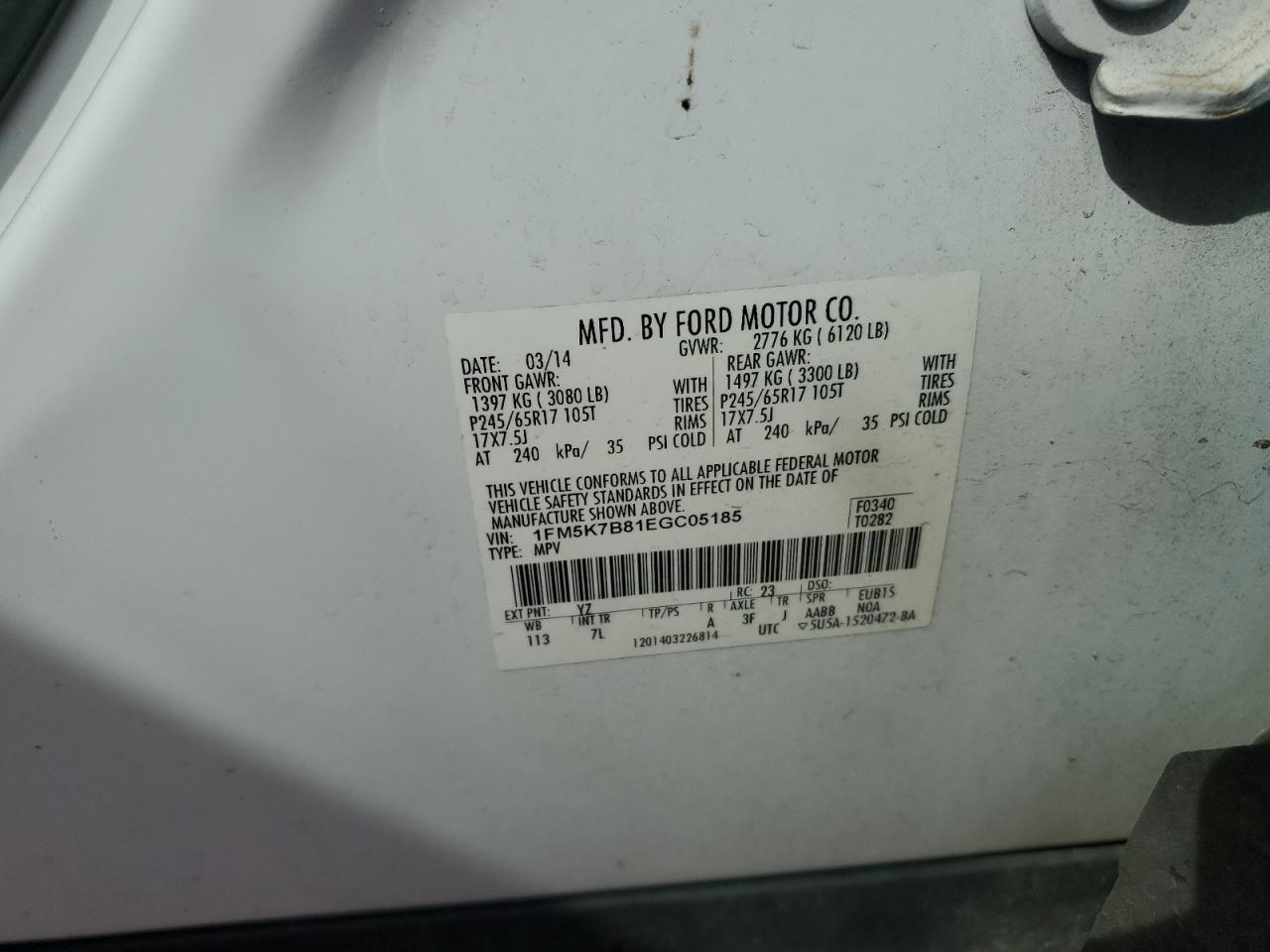 2014 Ford Explorer VIN: 1FM5K7B81EGC05185 Lot: 84804285