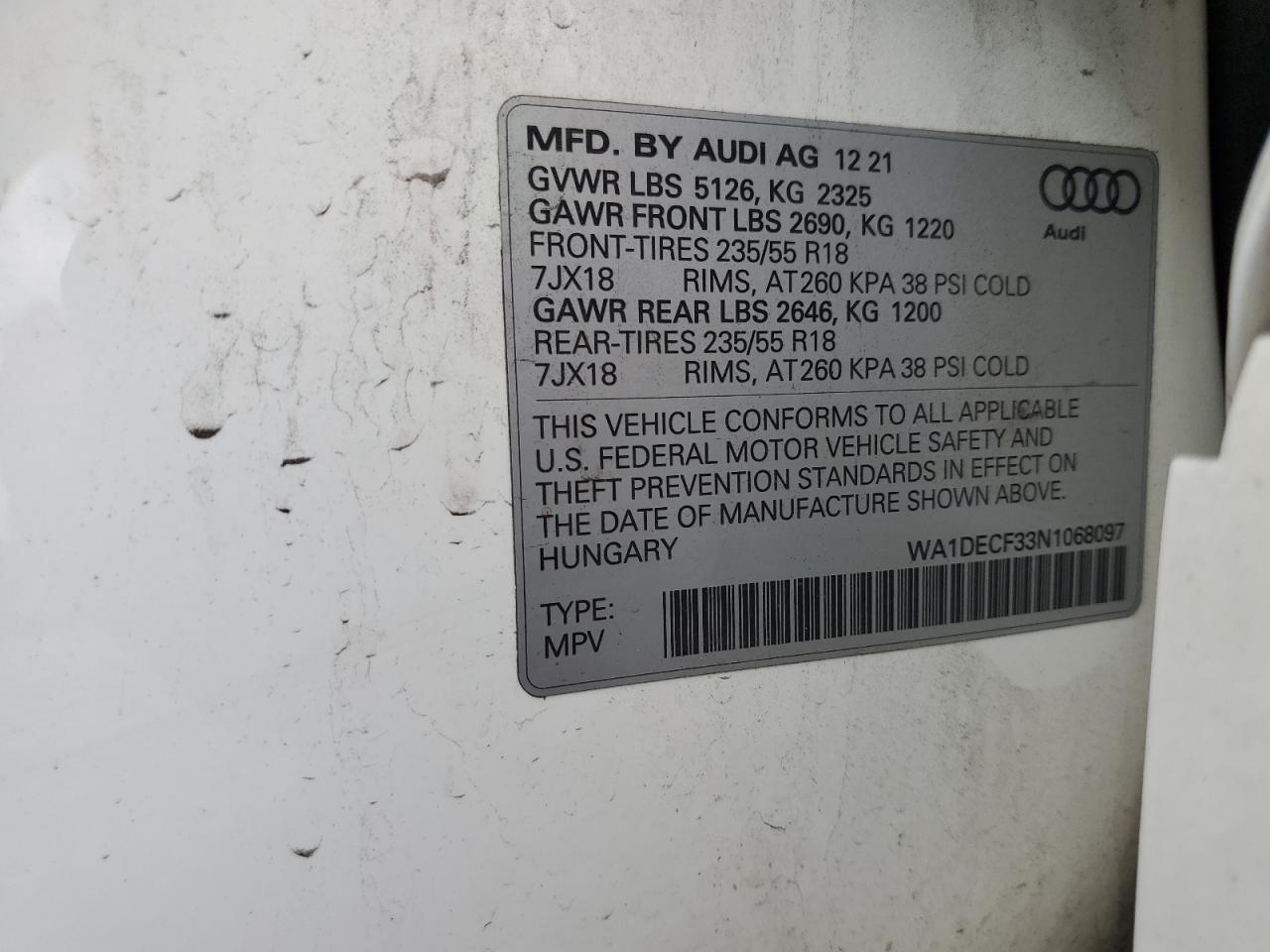 2022 Audi Q3 Premium S Line 45 VIN: WA1DECF33N1068097 Lot: 81612265