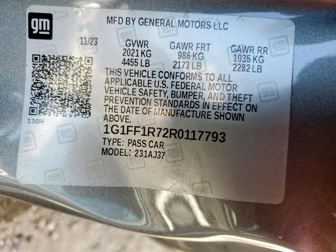 2024 Chevrolet Camaro Lt1 VIN: 1G1FF1R72R0117793 Lot: 81459875