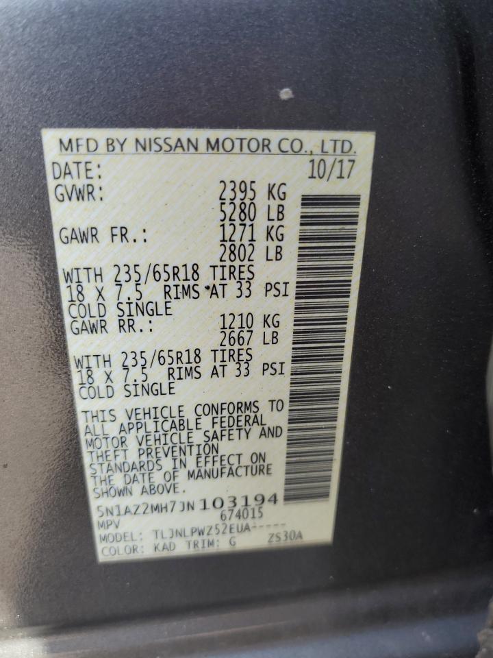 2018 Nissan Murano S VIN: 5N1AZ2MH7JN103194 Lot: 81264705