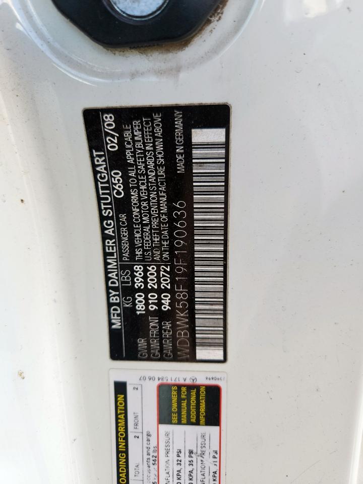 2009 Mercedes-Benz Slk 350 VIN: WDBWK58F19F190636 Lot: 70228825