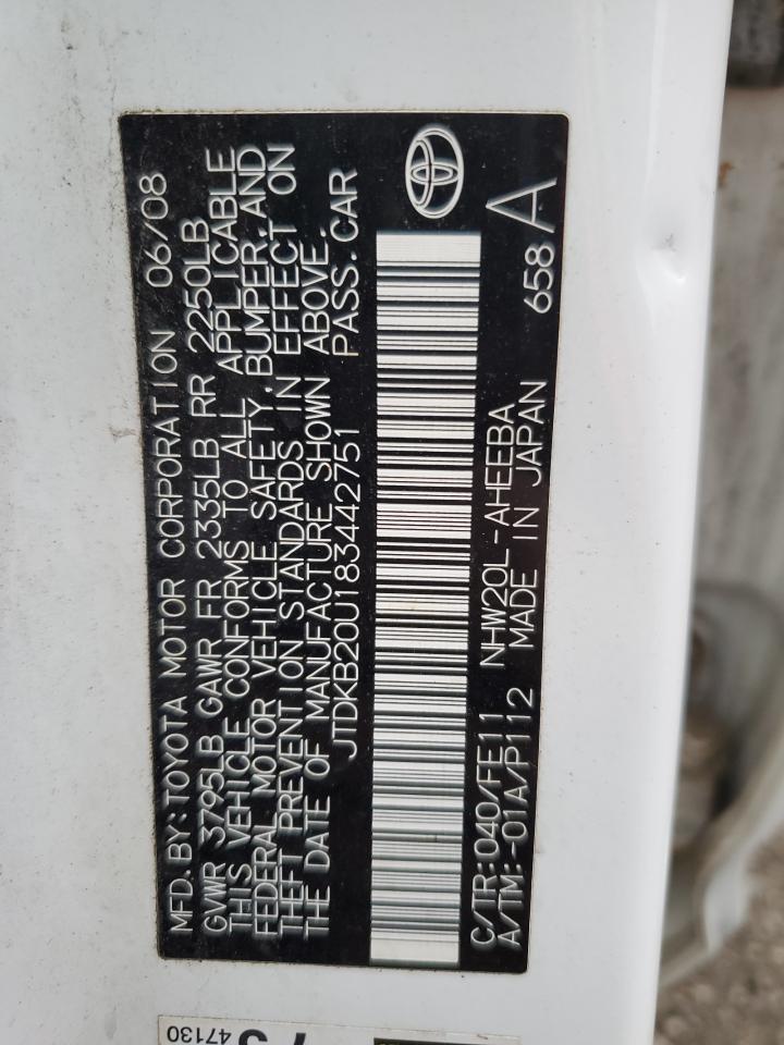 2008 Toyota Prius VIN: JTDKB20U183442751 Lot: 80345095