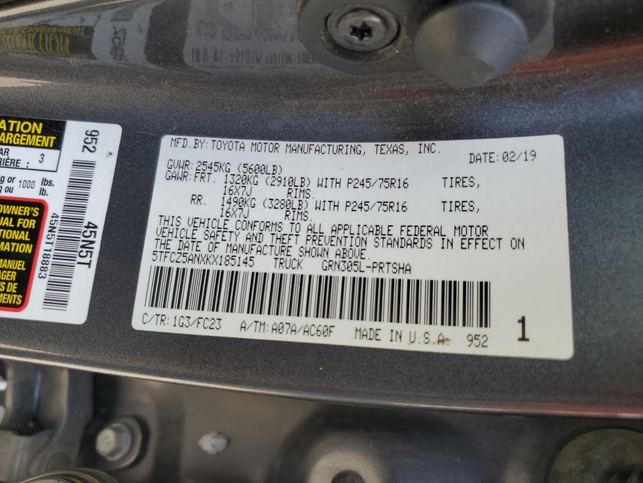 2019 Toyota Tacoma Double Cab VIN: 5TFCZ5ANXKX185145 Lot: 81628005