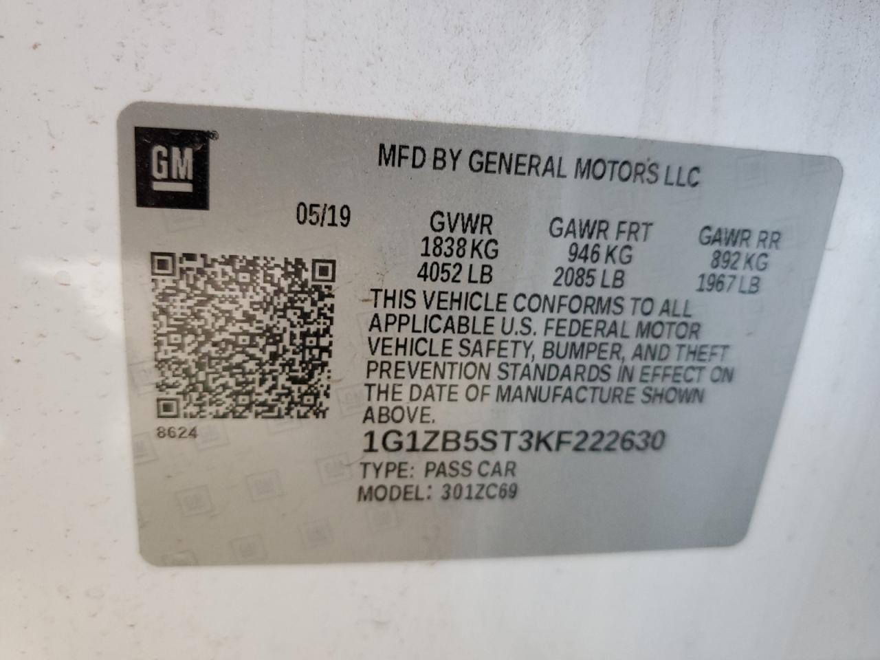 2019 Chevrolet Malibu Ls VIN: 1G1ZB5ST3KF222630 Lot: 80888935