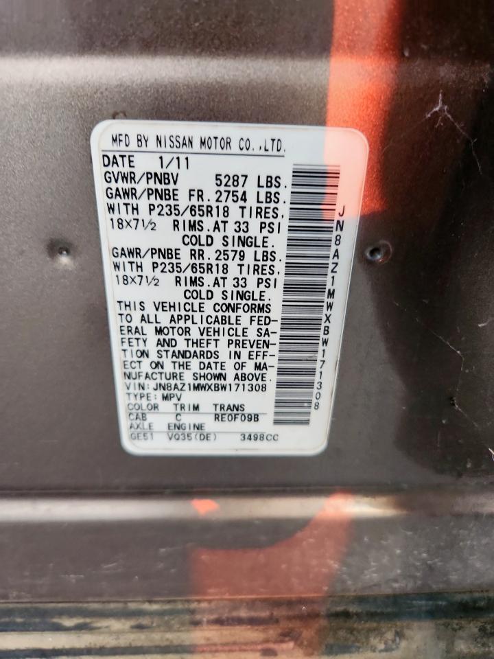 2011 Nissan Murano S VIN: JN8AZ1MWXBW171308 Lot: 80681675