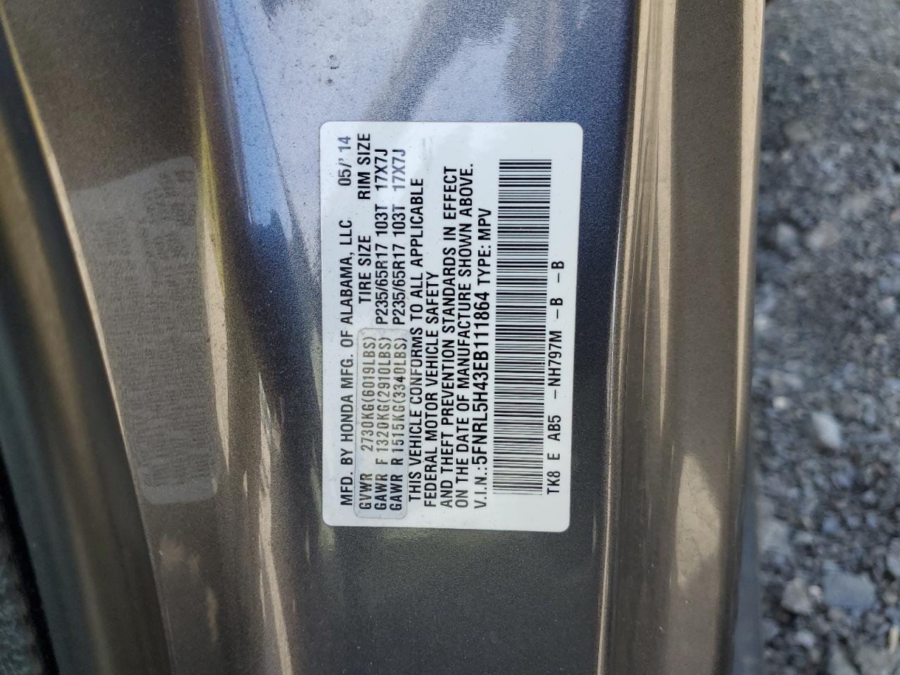 2014 Honda Odyssey Ex VIN: 5FNRL5H43EB111864 Lot: 80010355