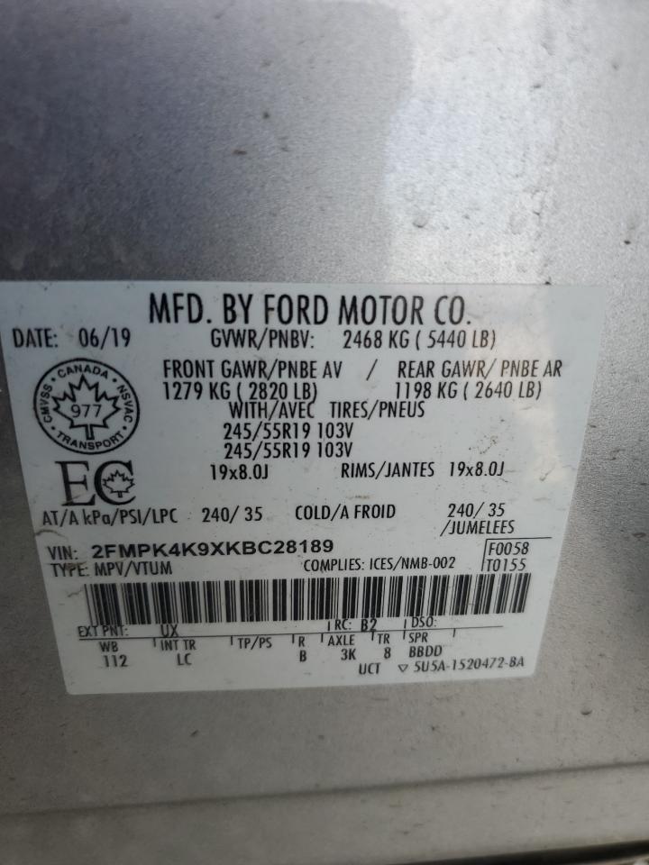 2019 Ford Edge Titanium VIN: 2FMPK4K9XKBC28189 Lot: 80205395