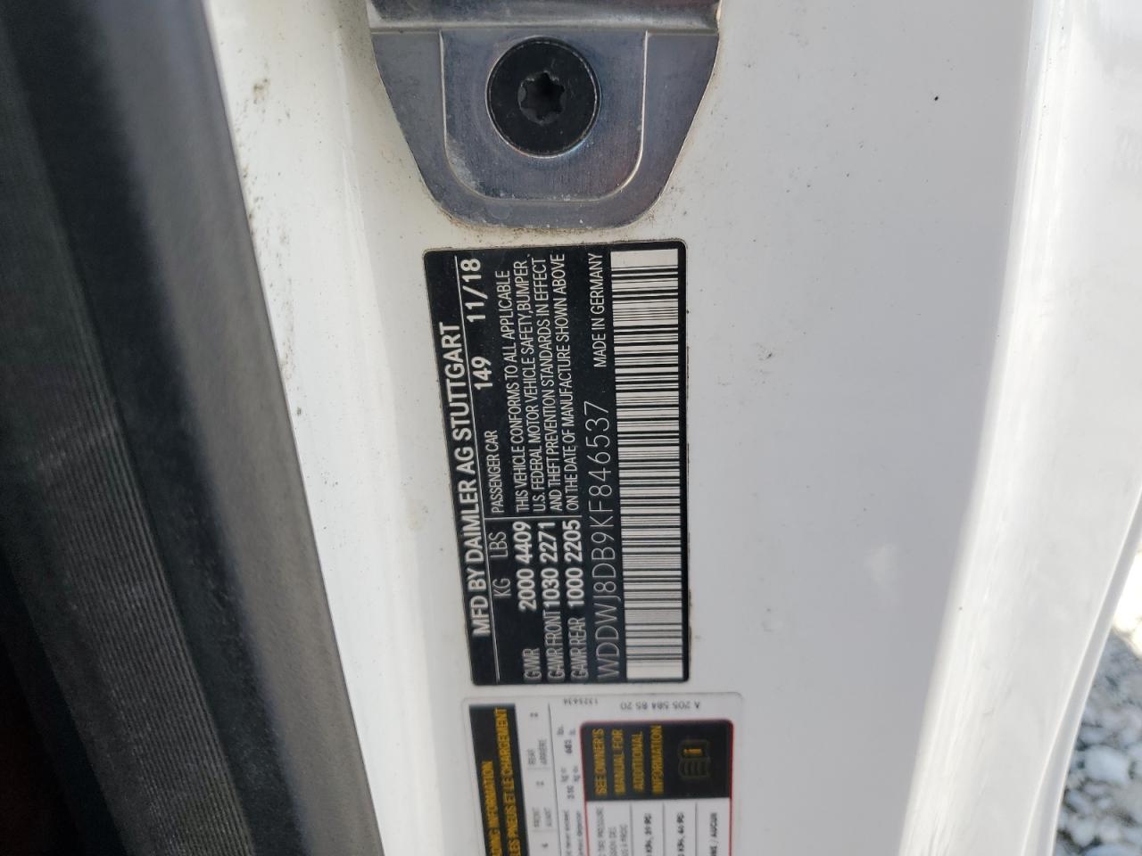 2019 Mercedes-Benz C 300 VIN: WDDWJ8DB9KF846537 Lot: 80612275