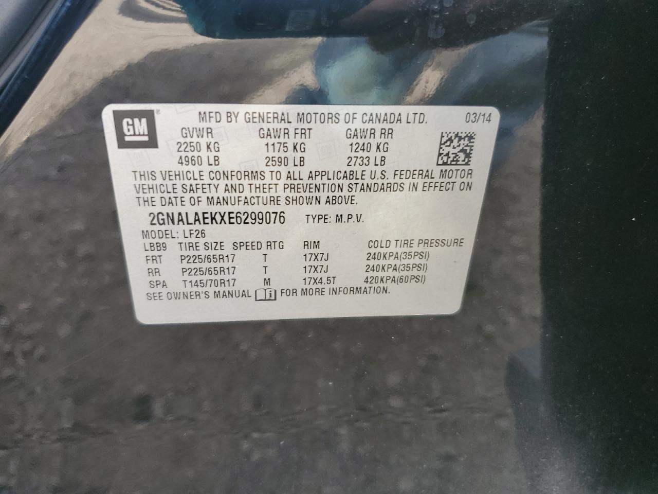 2014 Chevrolet Equinox Ls VIN: 2GNALAEKXE6299076 Lot: 83810945