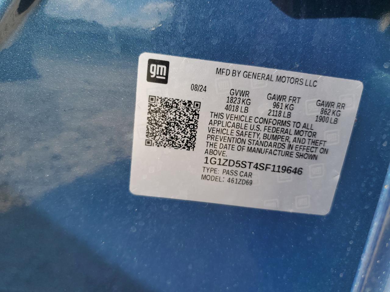 2025 Chevrolet Malibu Lt VIN: 1G1ZD5ST4SF119646 Lot: 83870145
