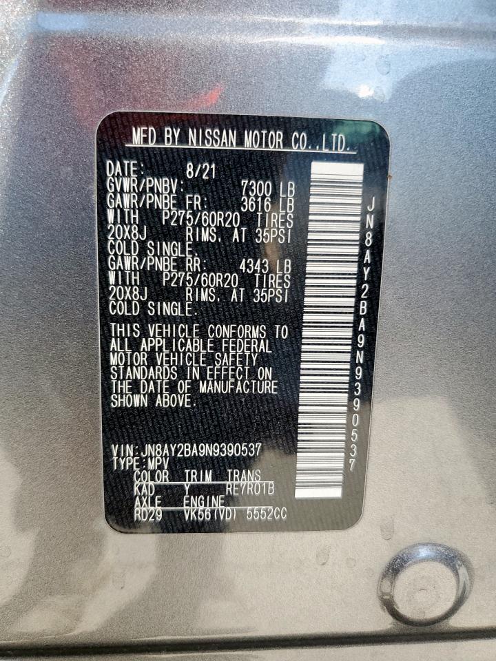 2022 Nissan Armada Sl VIN: JN8AY2BA9N9390537 Lot: 81189225