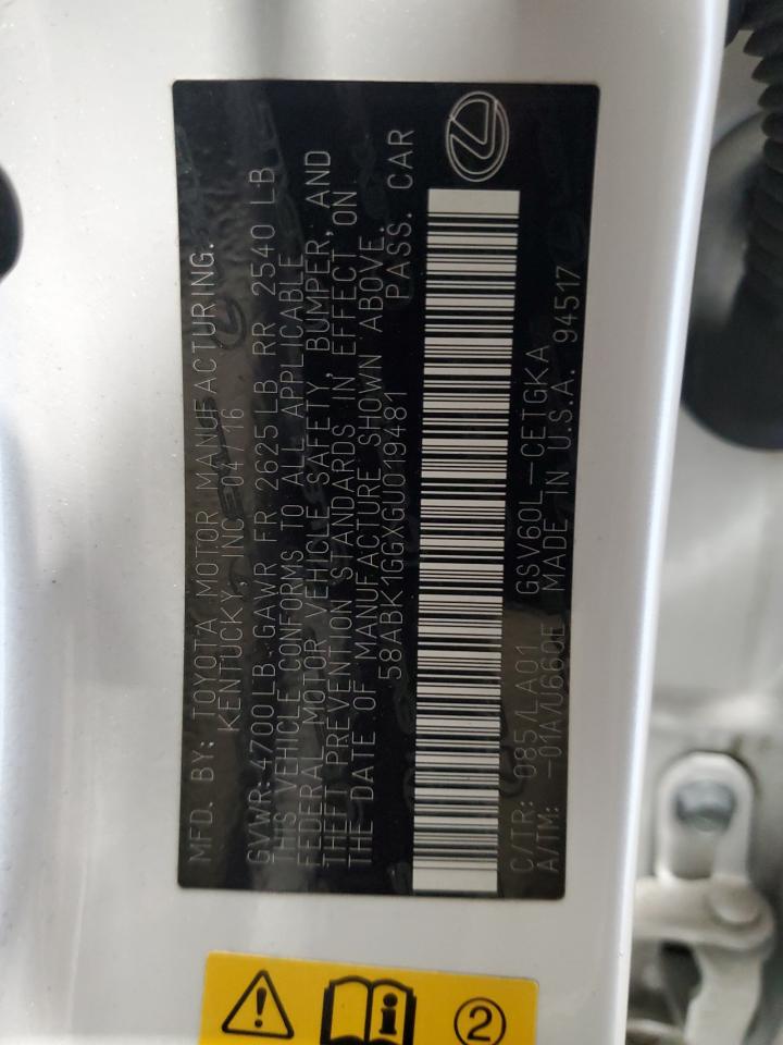 2016 Lexus Es 350 VIN: 58ABK1GGXGU019481 Lot: 81038725