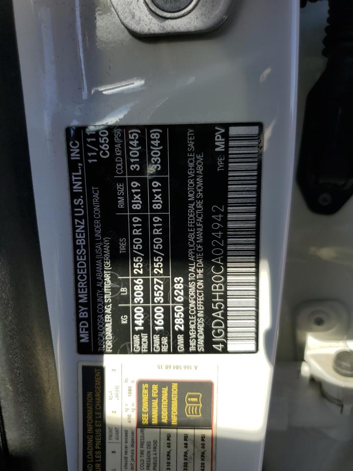 2012 Mercedes-Benz Ml 350 4Matic VIN: 4JGDA5HB0CA024942 Lot: 80739255