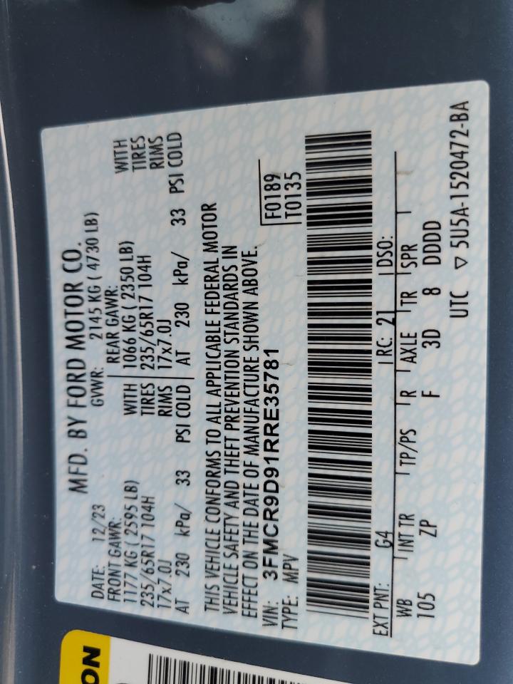 2024 Ford Bronco Sport Badlands VIN: 3FMCR9D91RRE35781 Lot: 81497275