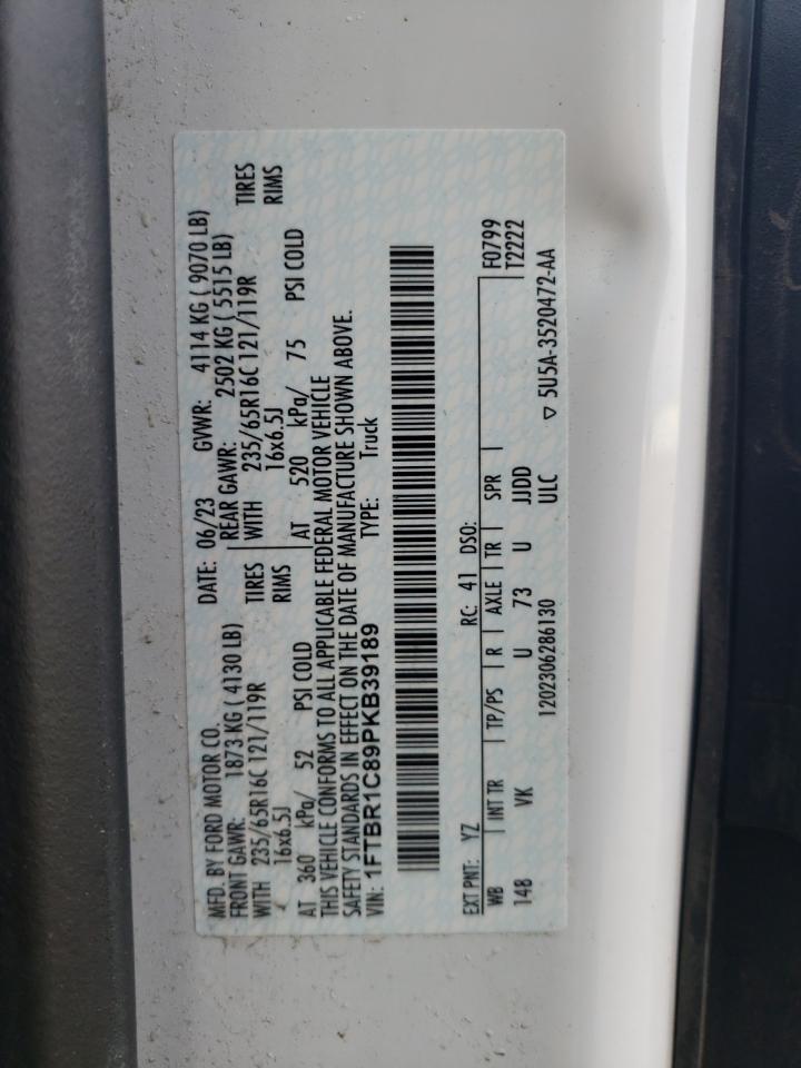 2023 Ford Transit T-250 VIN: 1FTBR1C89PKB39189 Lot: 80069995