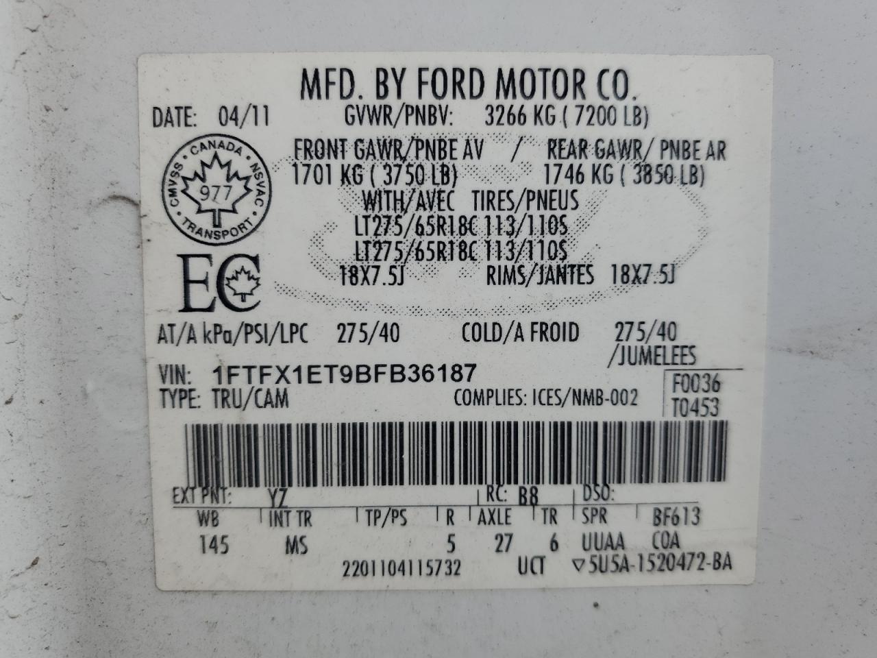 2011 Ford F150 Super Cab VIN: 1FTFX1ET9BFB36187 Lot: 80892565