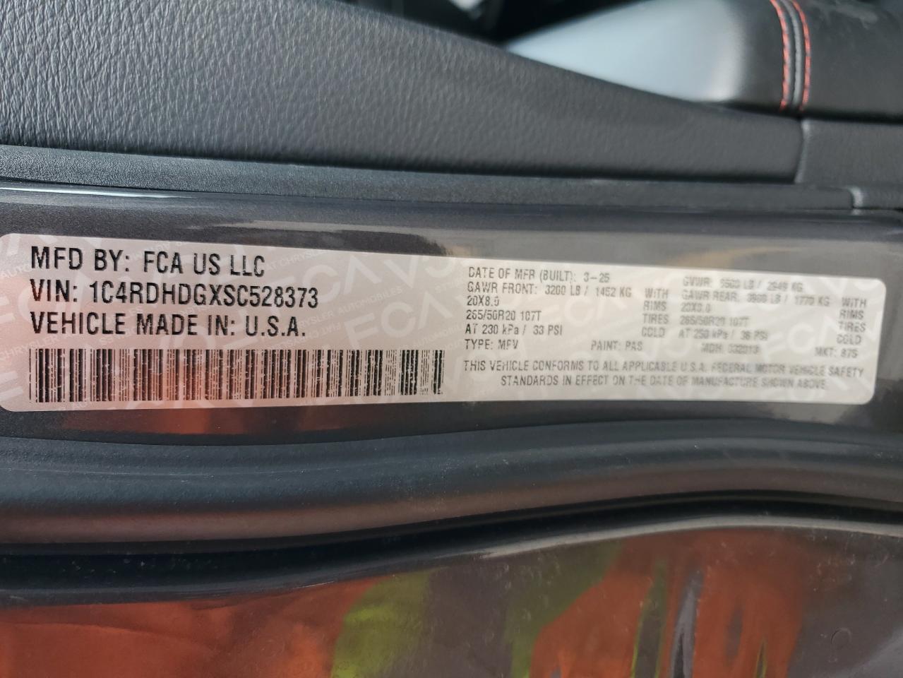 2025 Dodge Durango Gt VIN: 1C4RDHDGXSC528373 Lot: 85740225