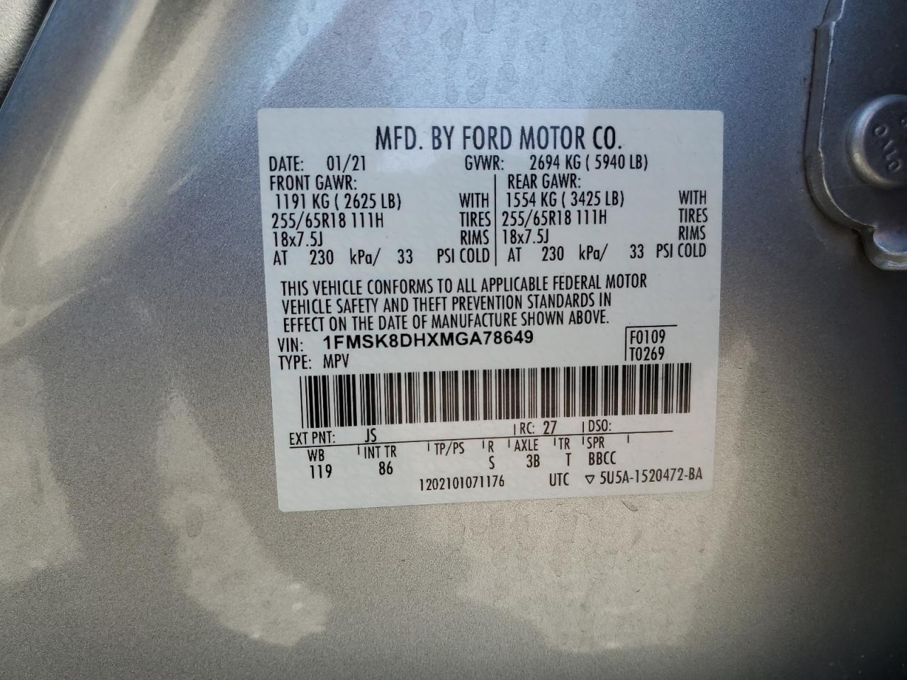 2021 Ford Explorer Xlt VIN: 1FMSK8DHXMGA78649 Lot: 81103835