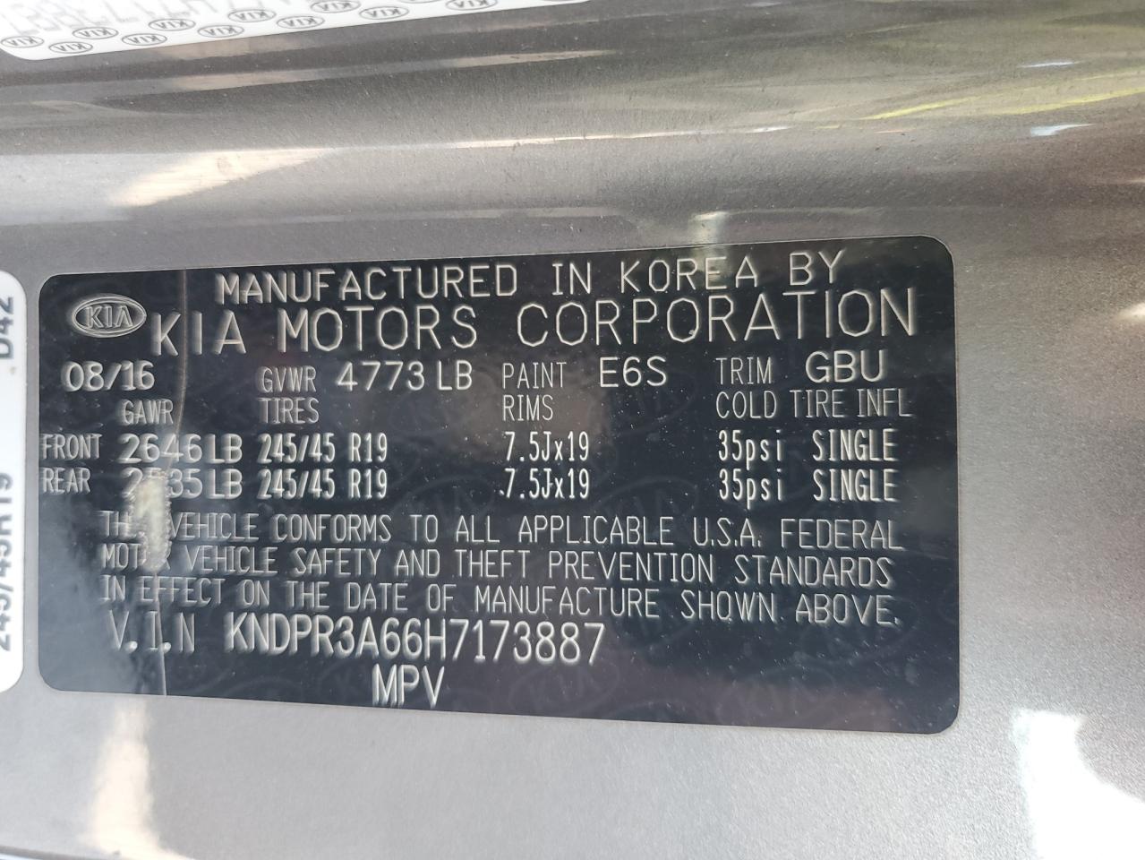 2017 Kia Sportage Sx VIN: KNDPR3A66H7173887 Lot: 81802485