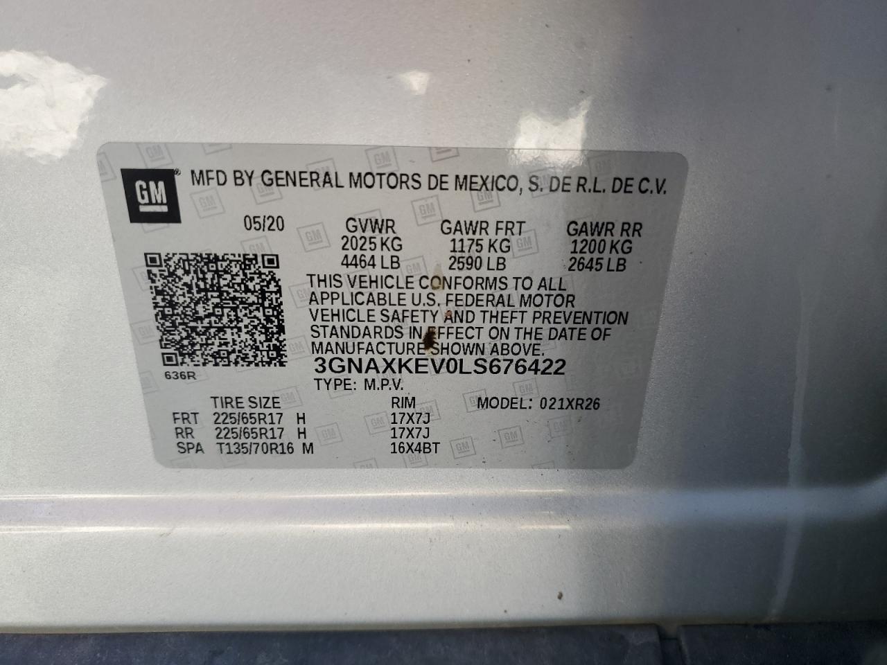 2020 Chevrolet Equinox Lt VIN: 3GNAXKEV0LS676422 Lot: 72073295