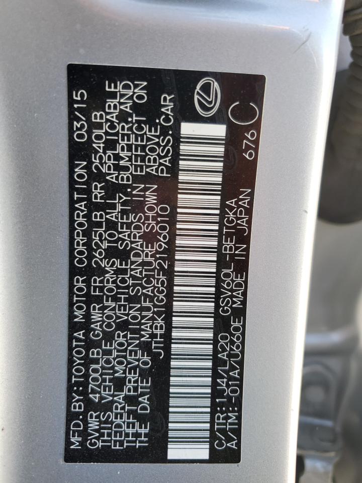 2015 Lexus Es 350 VIN: JTHBK1GG5F2196010 Lot: 80584895