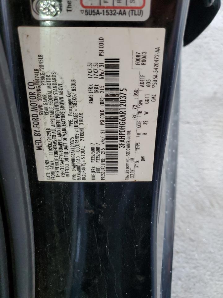 2010 Ford Fusion Se VIN: 3FAHP0HG6AR120375 Lot: 72041375