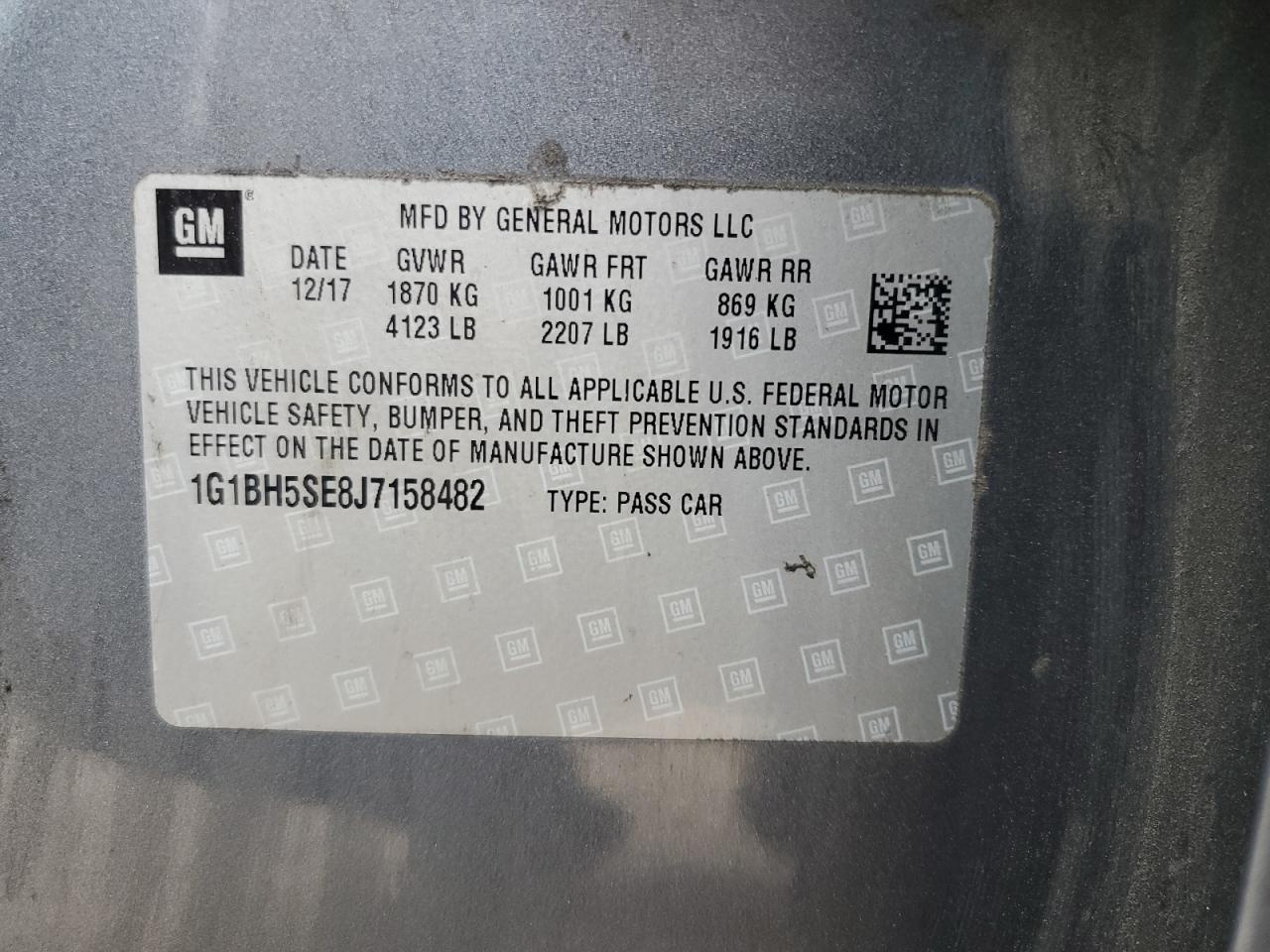 2018 Chevrolet Cruze Lt VIN: 1G1BH5SE8J7158482 Lot: 80943765