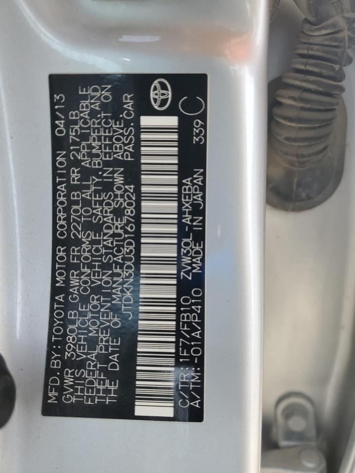 2013 Toyota Prius VIN: JTDKN3DU3D1678024 Lot: 80950035