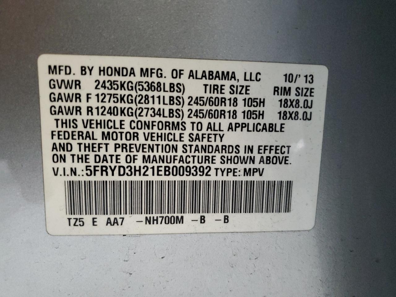 2014 Acura Mdx VIN: 5FRYD3H21EB009392 Lot: 83963135