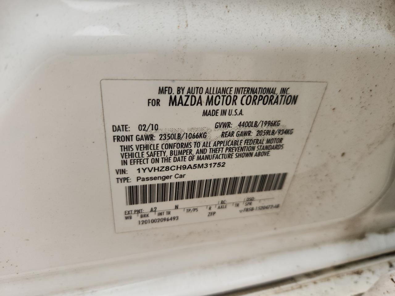 2010 Mazda 6 I VIN: 1YVHZ8CH9A5M31752 Lot: 84184265