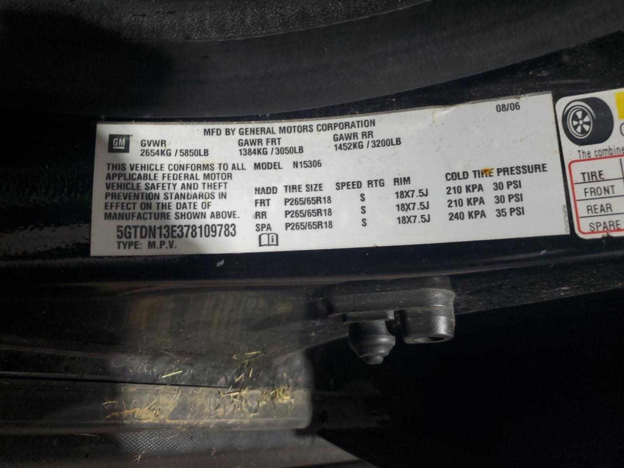 2007 Hummer H3 VIN: 5GTDN13E378109783 Lot: 84010165