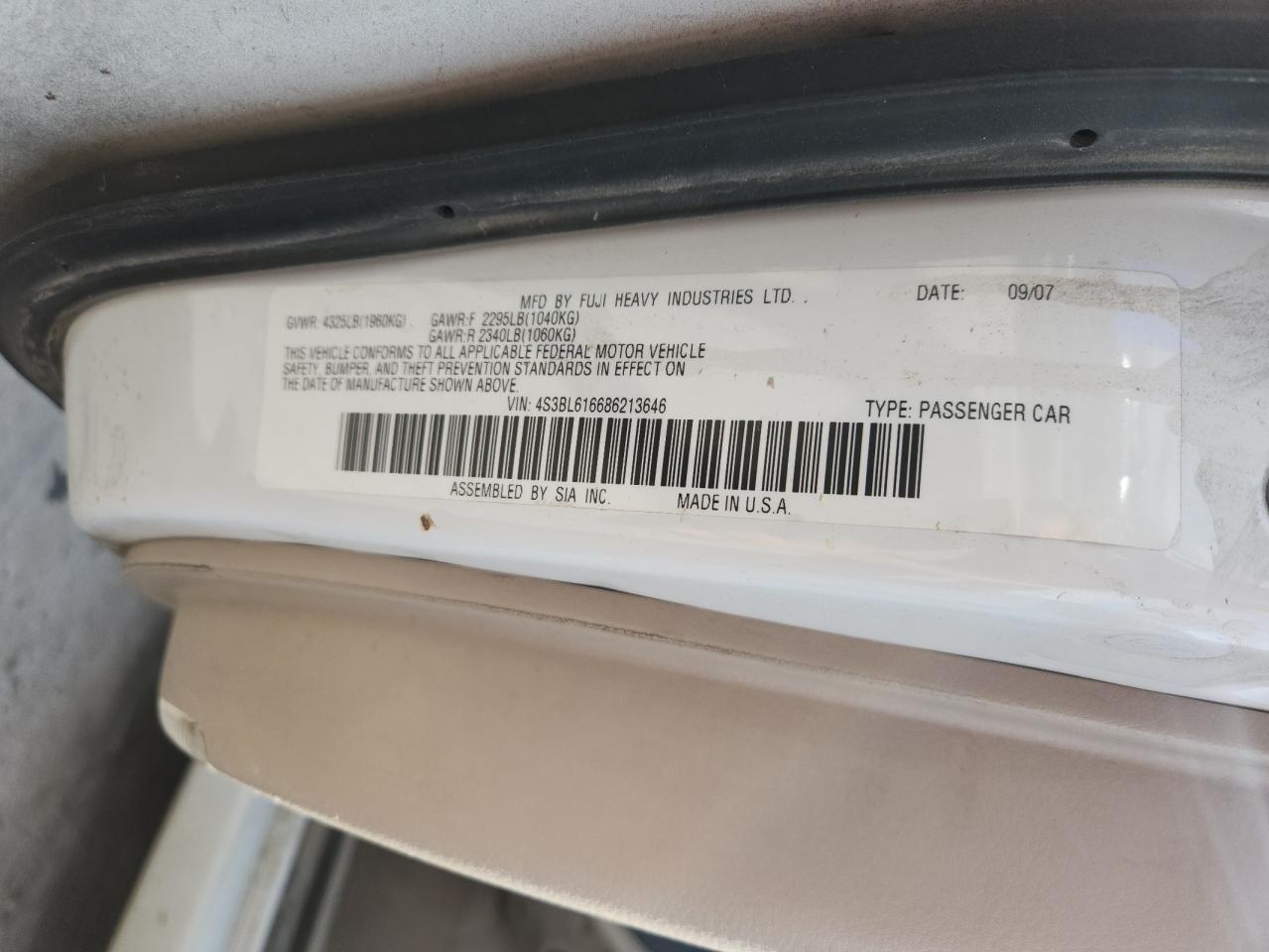 2008 Subaru Legacy 2.5I VIN: 4S3BL616686213646 Lot: 71977815