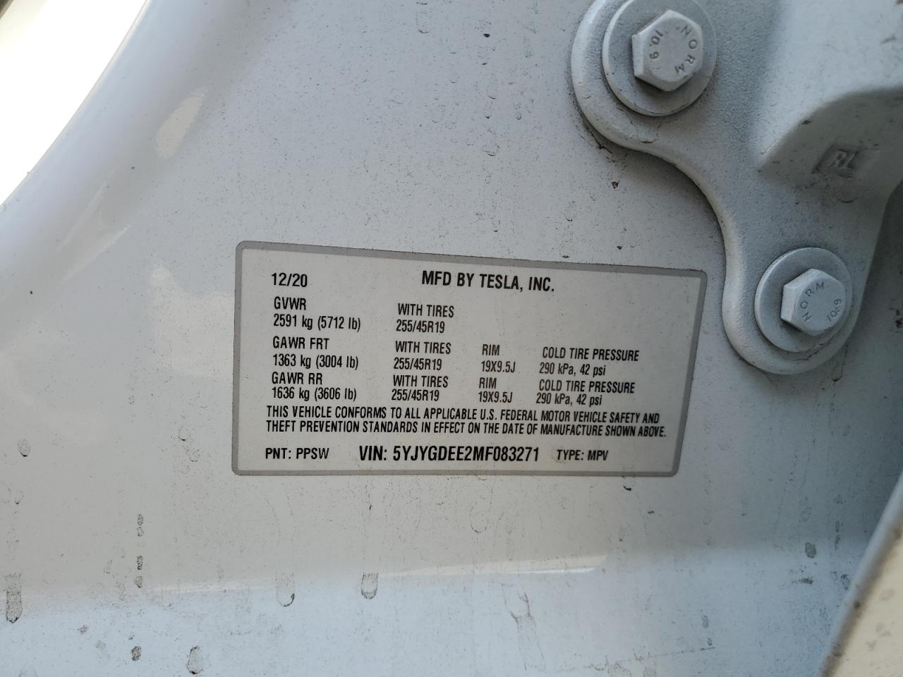 2021 Tesla Model Y VIN: 5YJYGDEE2MF083271 Lot: 84071965